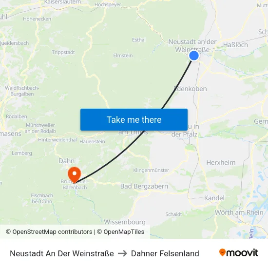 Neustadt An Der Weinstraße to Dahner Felsenland map