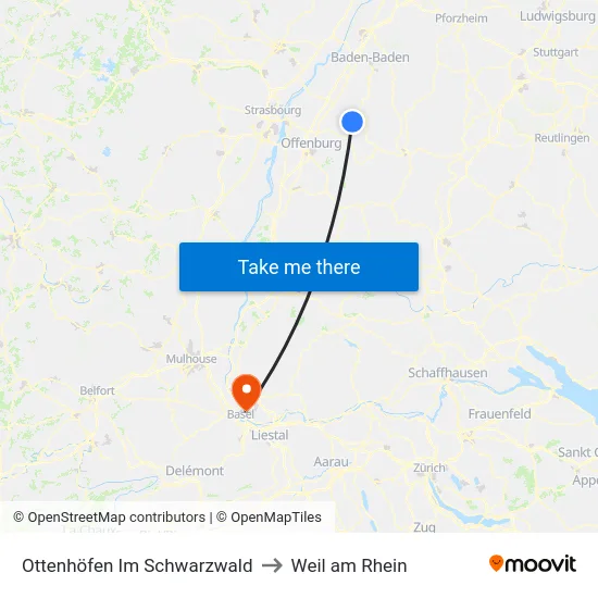 Ottenhöfen Im Schwarzwald to Weil am Rhein map