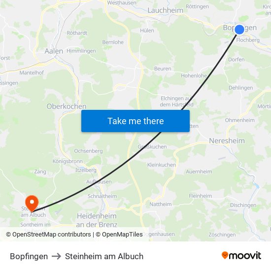 Bopfingen to Steinheim am Albuch map