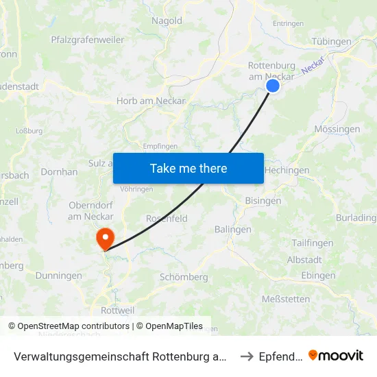 Verwaltungsgemeinschaft Rottenburg am Neckar to Epfendorf map