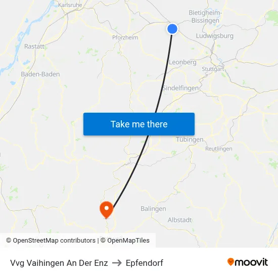 Vvg Vaihingen An Der Enz to Epfendorf map