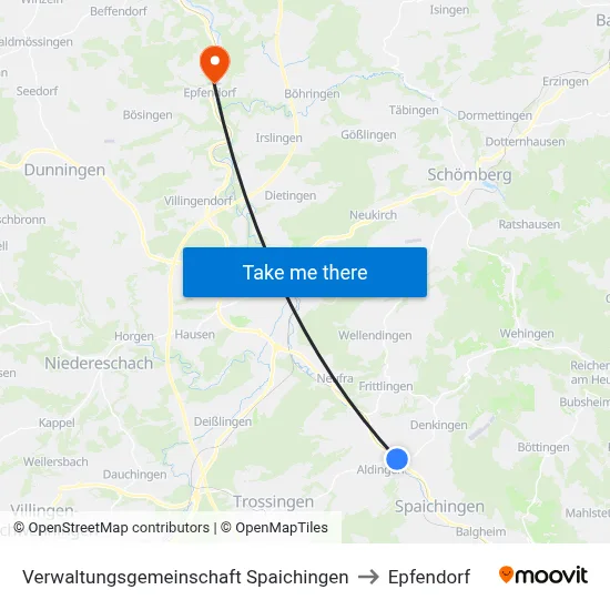 Verwaltungsgemeinschaft Spaichingen to Epfendorf map