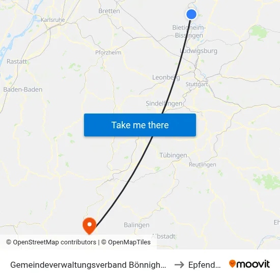 Gemeindeverwaltungsverband Bönnigheim to Epfendorf map
