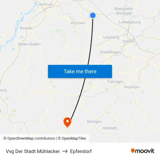 Vvg Der Stadt Mühlacker to Epfendorf map