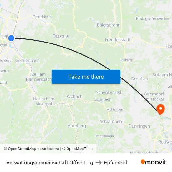 Verwaltungsgemeinschaft Offenburg to Epfendorf map