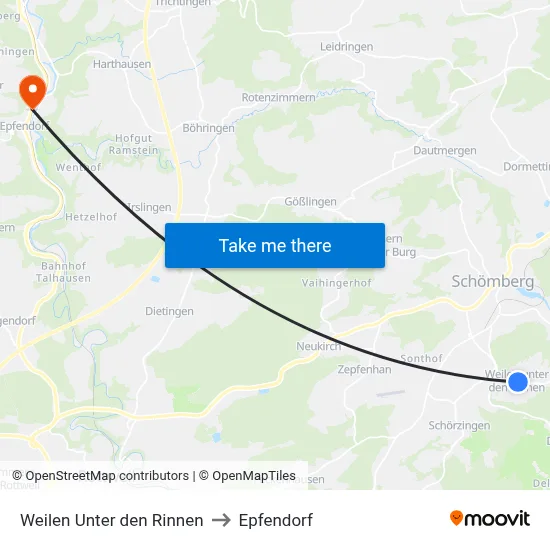 Weilen Unter den Rinnen to Epfendorf map