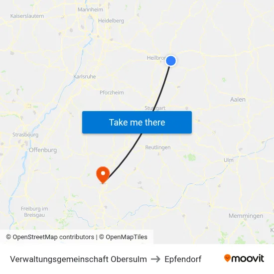 Verwaltungsgemeinschaft Obersulm to Epfendorf map