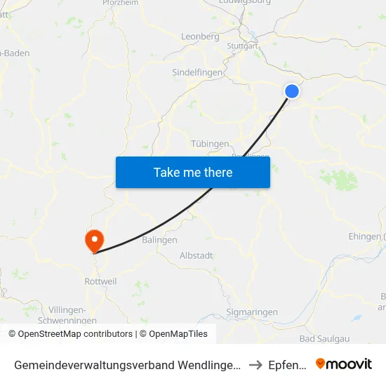 Gemeindeverwaltungsverband Wendlingen am Neckar to Epfendorf map