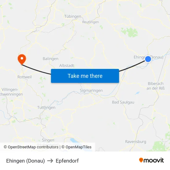 Ehingen (Donau) to Epfendorf map
