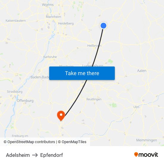 Adelsheim to Epfendorf map