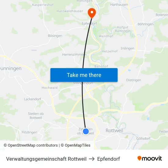 Verwaltungsgemeinschaft Rottweil to Epfendorf map