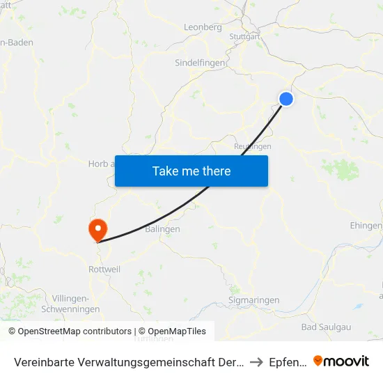 Vereinbarte Verwaltungsgemeinschaft Der Stadt Nürtingen to Epfendorf map