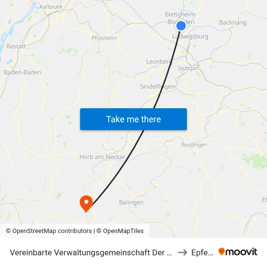 Vereinbarte Verwaltungsgemeinschaft Der Stadt Bietigheim-Bissingen to Epfendorf map
