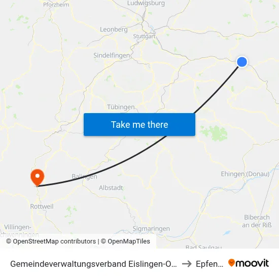 Gemeindeverwaltungsverband Eislingen-Ottenbach-Salach to Epfendorf map