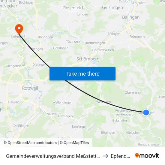 Gemeindeverwaltungsverband Meßstetten to Epfendorf map