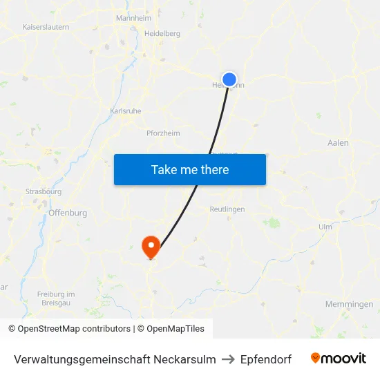 Verwaltungsgemeinschaft Neckarsulm to Epfendorf map