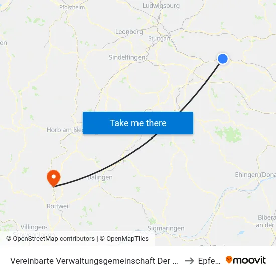 Vereinbarte Verwaltungsgemeinschaft Der Stadt Ebersbach An Der Fils to Epfendorf map