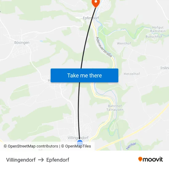 Villingendorf to Epfendorf map
