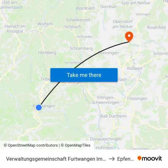 Verwaltungsgemeinschaft Furtwangen Im Schwarzwald to Epfendorf map