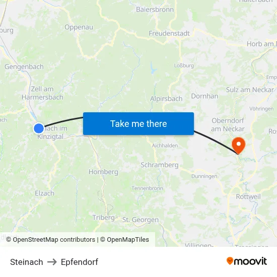 Steinach to Epfendorf map