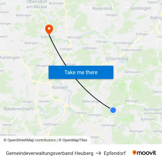 Gemeindeverwaltungsverband Heuberg to Epfendorf map
