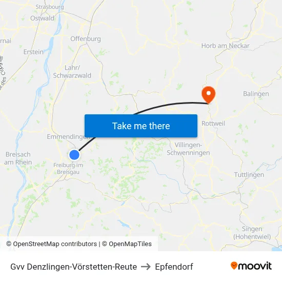 Gvv Denzlingen-Vörstetten-Reute to Epfendorf map