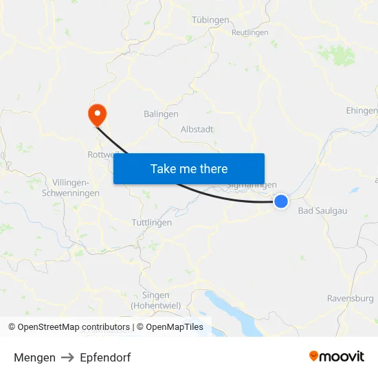 Mengen to Epfendorf map