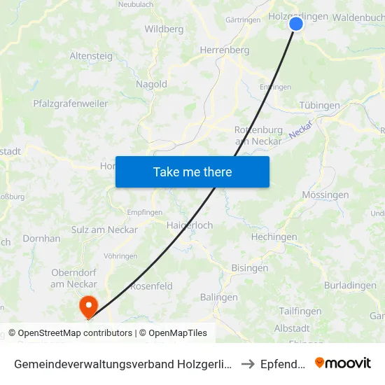 Gemeindeverwaltungsverband Holzgerlingen to Epfendorf map