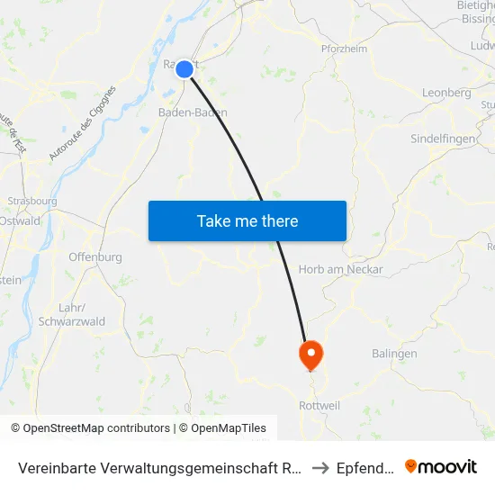 Vereinbarte Verwaltungsgemeinschaft Rastatt to Epfendorf map