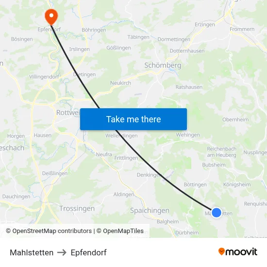 Mahlstetten to Epfendorf map