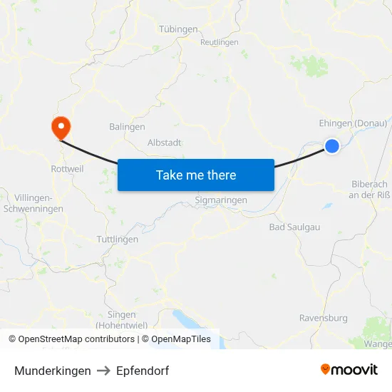 Munderkingen to Epfendorf map