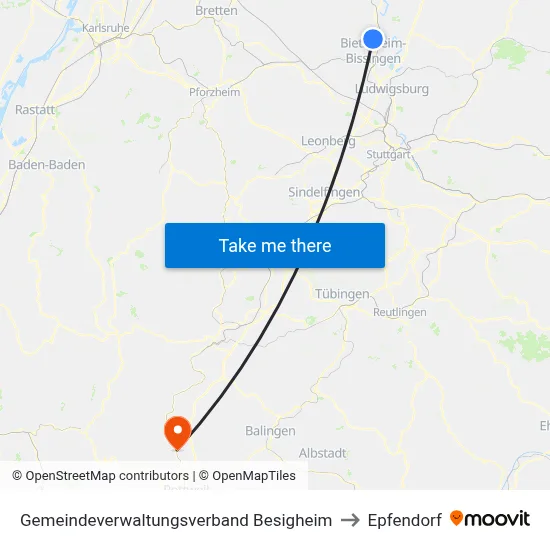 Gemeindeverwaltungsverband Besigheim to Epfendorf map