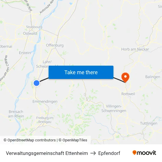 Verwaltungsgemeinschaft Ettenheim to Epfendorf map