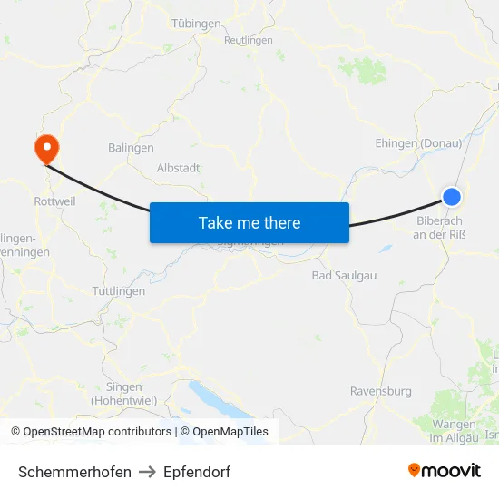 Schemmerhofen to Epfendorf map