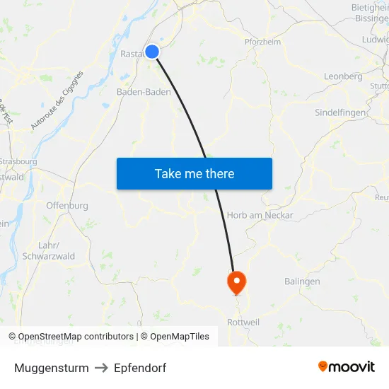 Muggensturm to Epfendorf map
