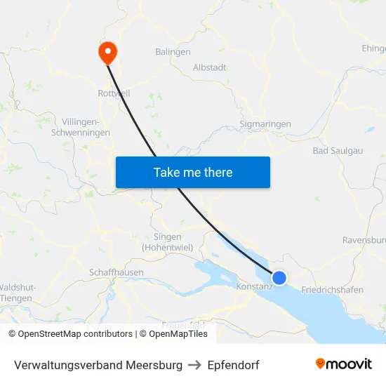 Verwaltungsverband Meersburg to Epfendorf map