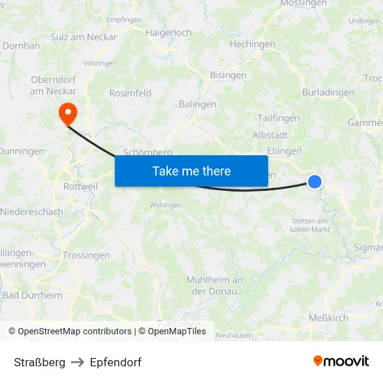Straßberg to Epfendorf map