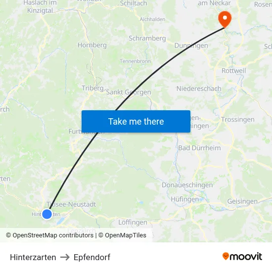Hinterzarten to Epfendorf map