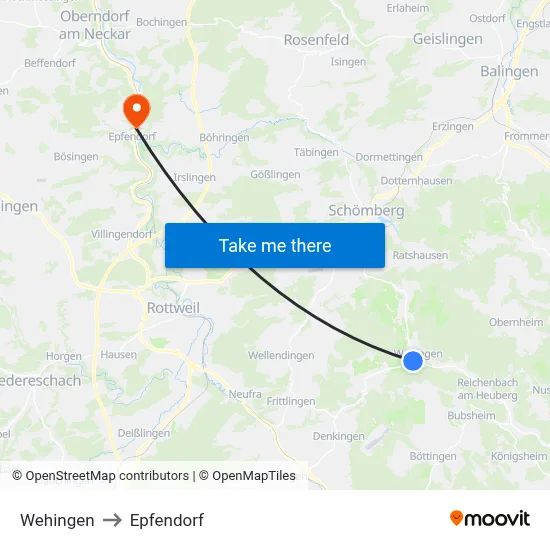Wehingen to Epfendorf map