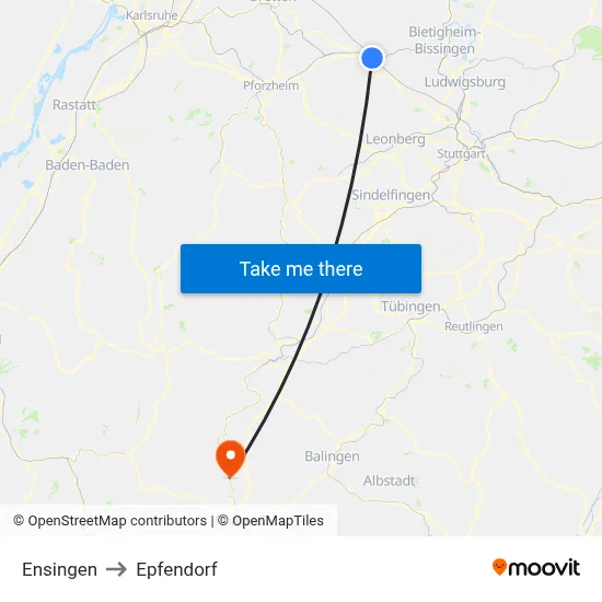 Ensingen to Epfendorf map