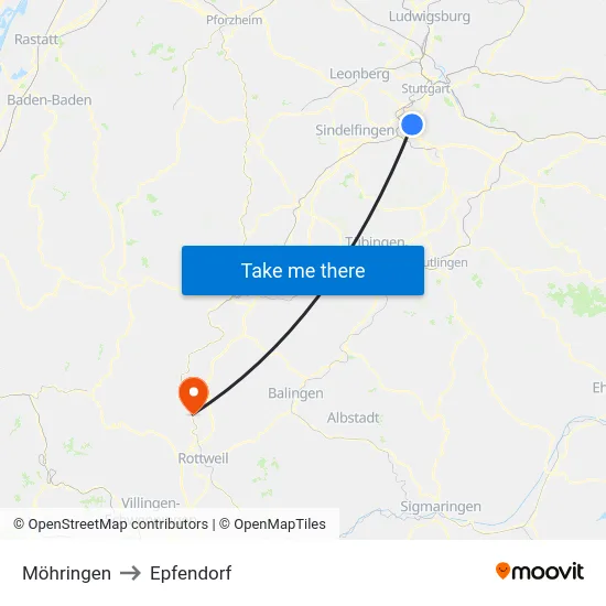 Möhringen to Epfendorf map