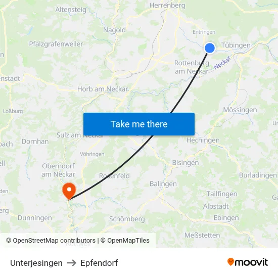 Unterjesingen to Epfendorf map