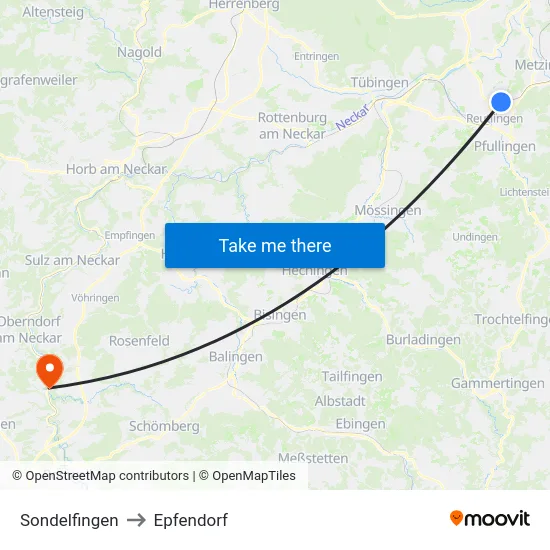Sondelfingen to Epfendorf map