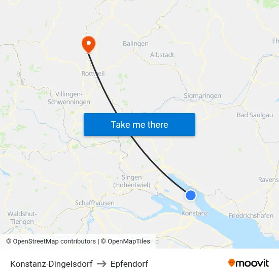 Konstanz-Dingelsdorf to Epfendorf map