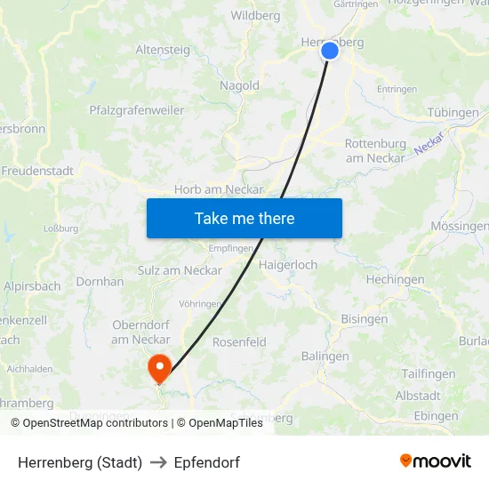 Herrenberg (Stadt) to Epfendorf map