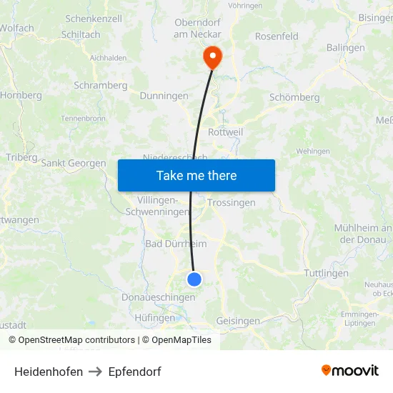 Heidenhofen to Epfendorf map
