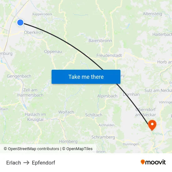Erlach to Epfendorf map