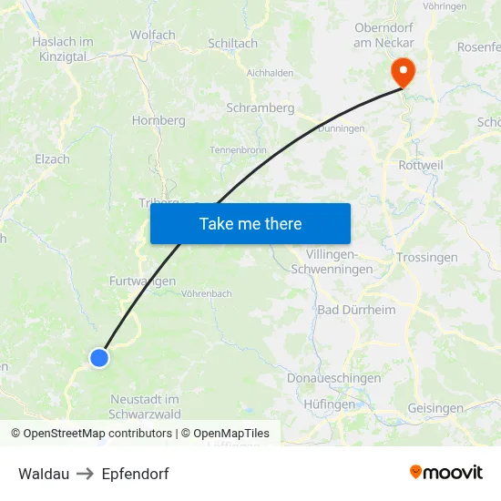Waldau to Epfendorf map