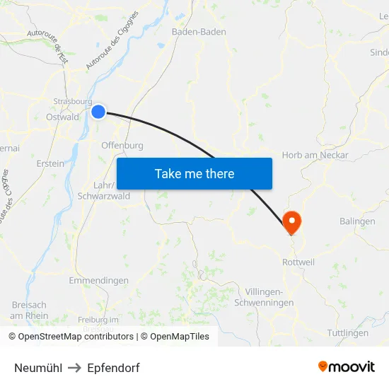 Neumühl to Epfendorf map