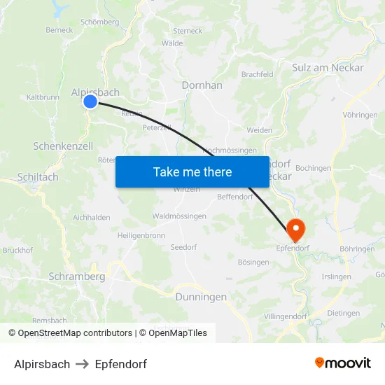 Alpirsbach to Epfendorf map